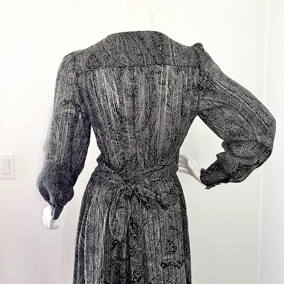 Zara Black Semi Sheer Paisley print wrap full length Dress - Size M - Picture 4 of 6